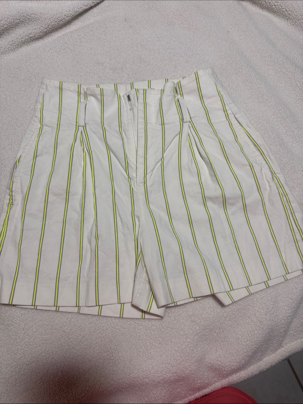 Banana Republic White High-Waist Shorts with Lime Pinstripes